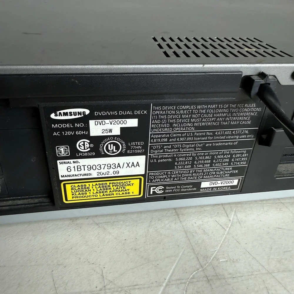 Samsung DVD-V2000 DVD VCR Combo Player Dual Deck VHS Tested NO REMOTE